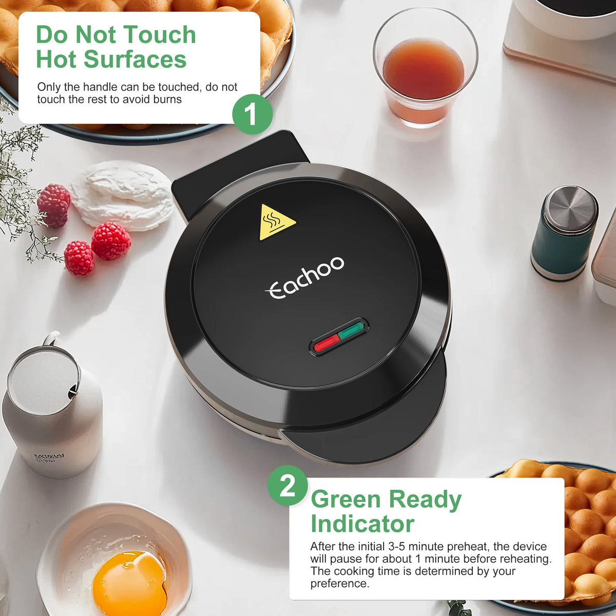 Cachoo Bubble Waffle Maker With Nonstick Plate And Fast Heating