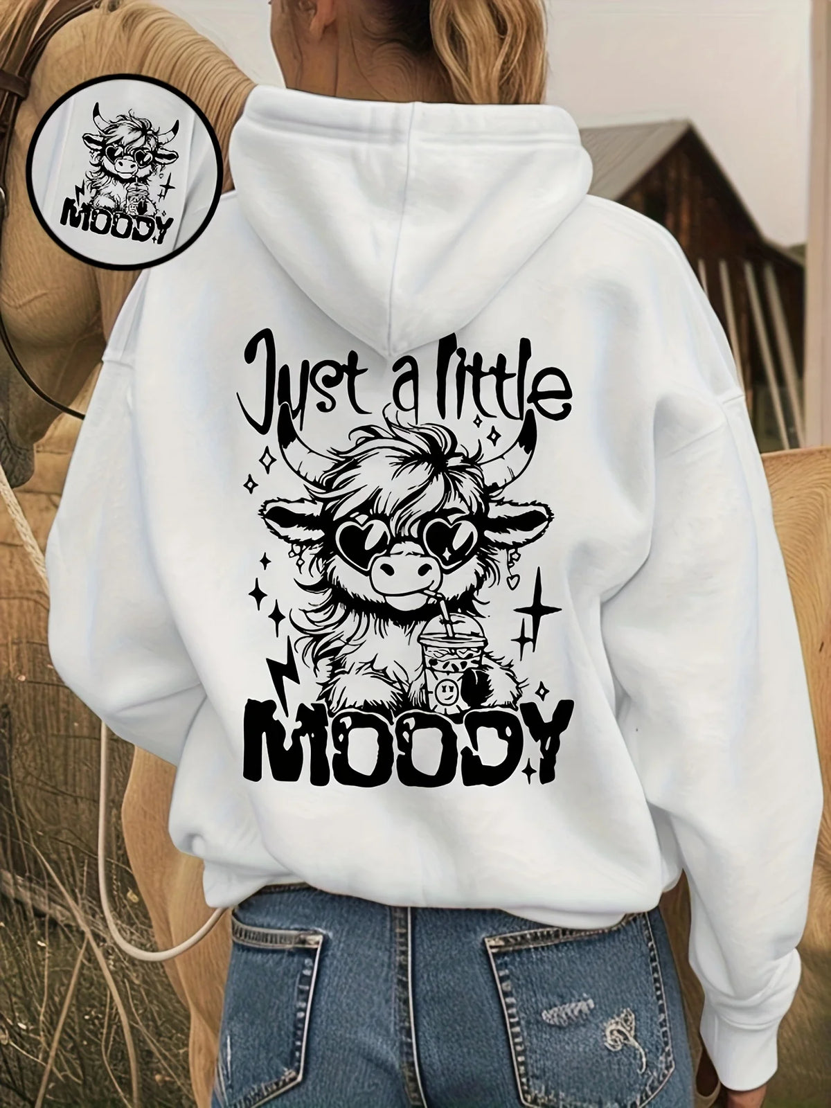 Women's Cotton Cartoon Cow Print Hoodie Pullover Sweatshirt