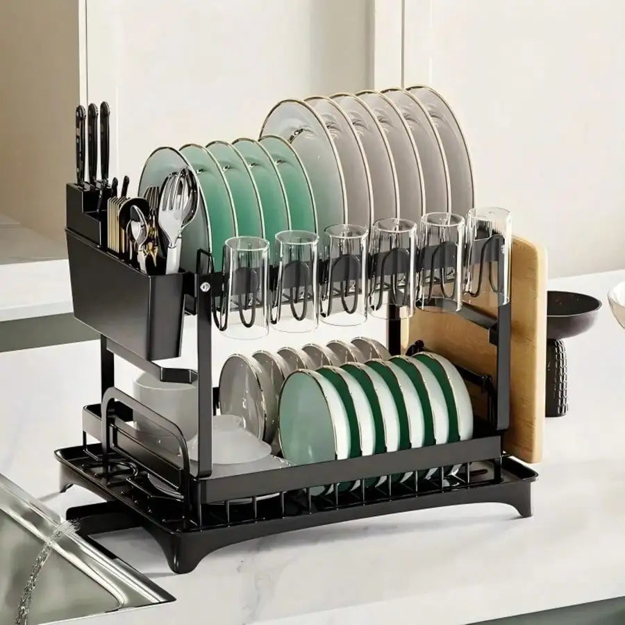 Stainless Steel Dish Drying Rack With Drainboard And Utensil Organizer