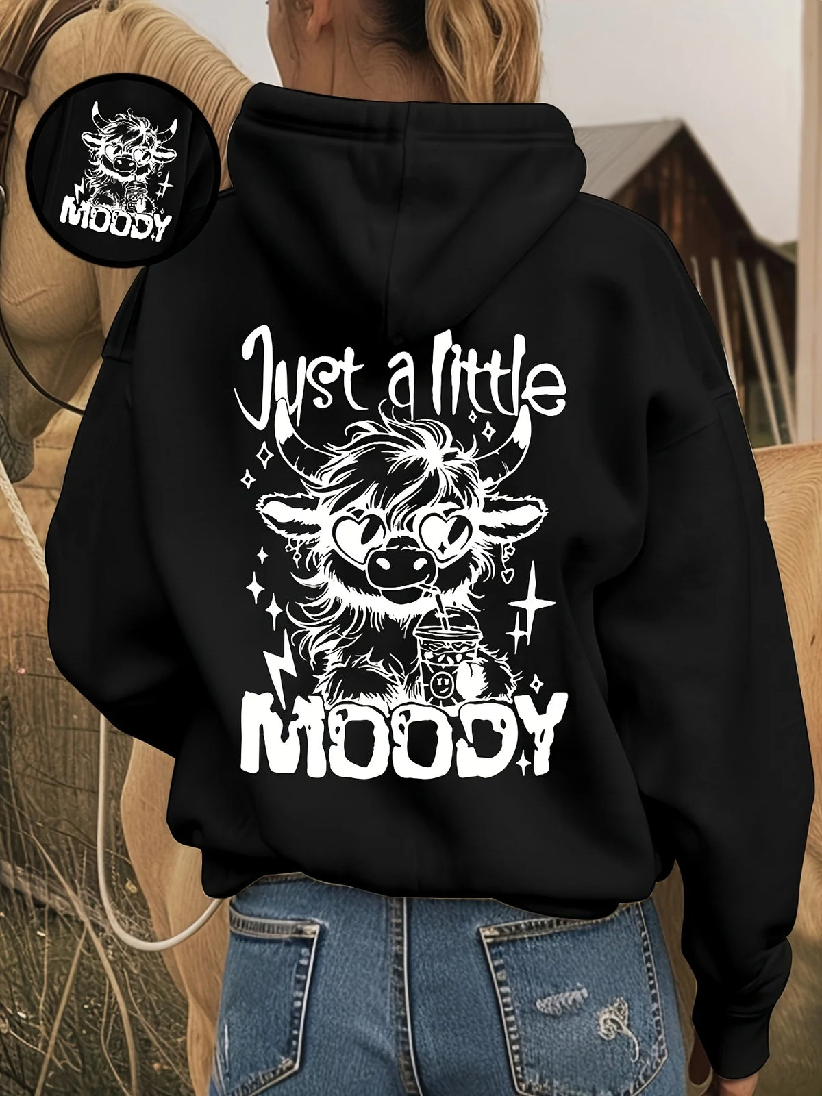 Women's Cotton Cartoon Cow Print Hoodie Pullover Sweatshirt
