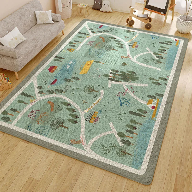 Washable Kids Room Carpet Modern Geometric Anti Slip Home Rug