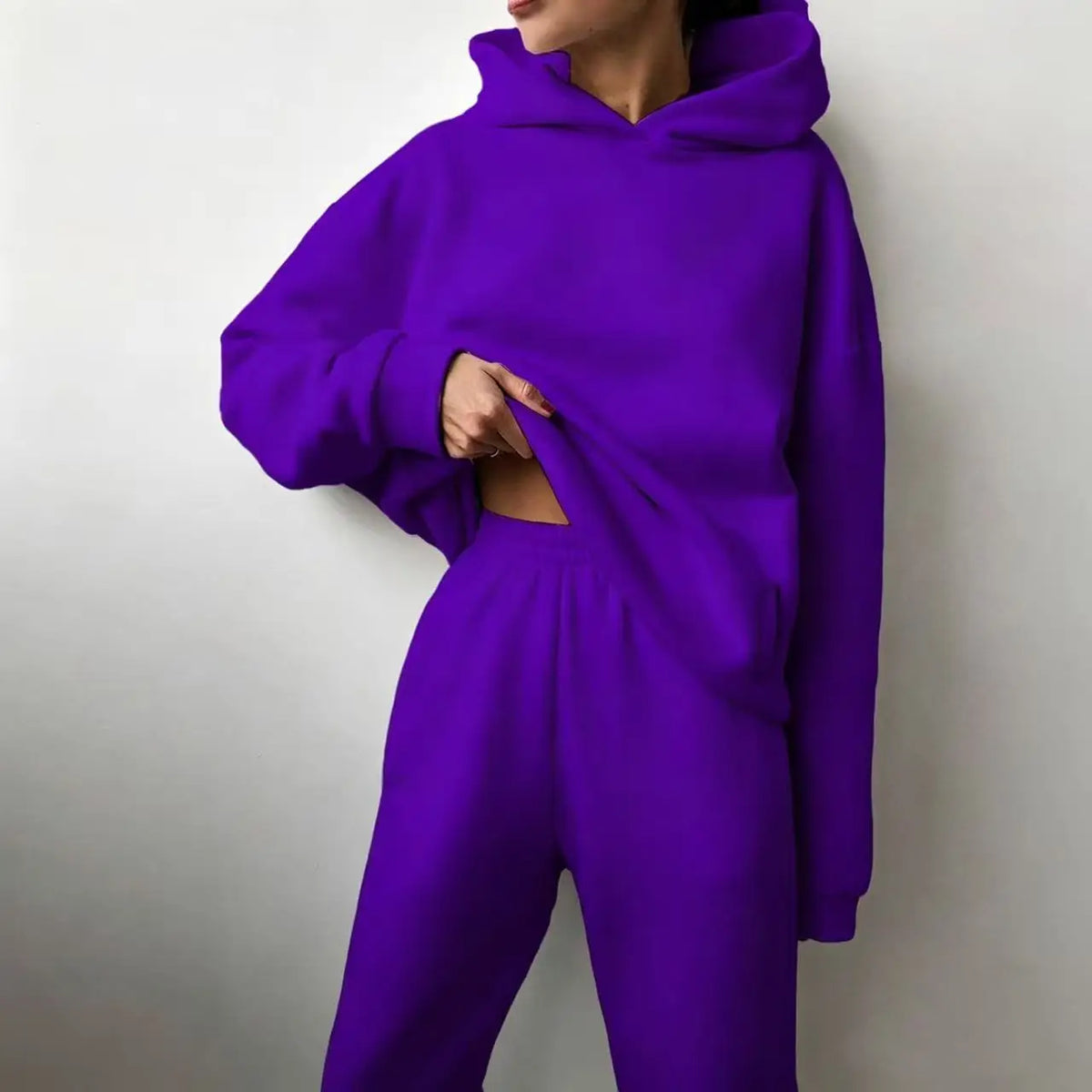 Womens Casual Fleece Hoodie And Long Pants Two Piece Set