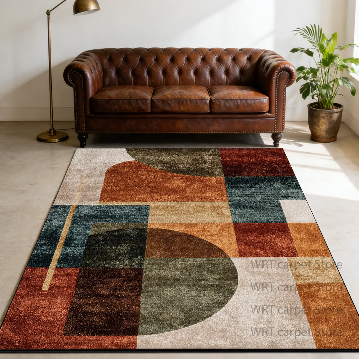 Retro Geometric Washable Anti Slip Polyester Area Rug For Homes
