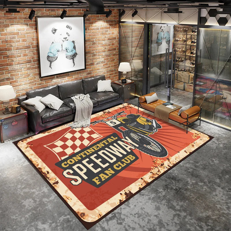 American Industrial Geometric Polyester Non Slip Home Lounge Rug