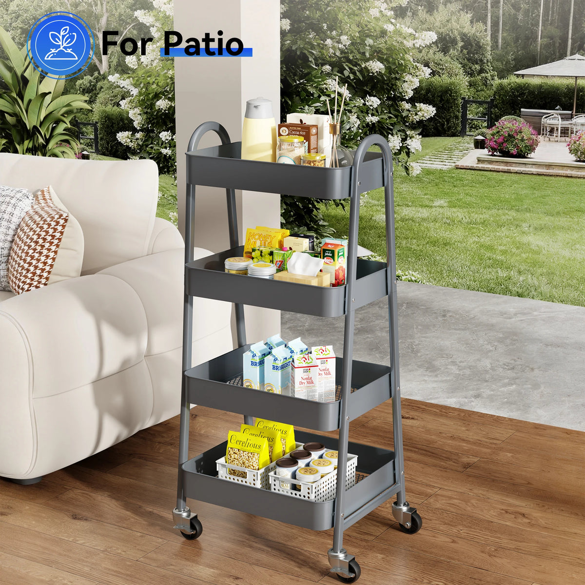 JHK 4-Tier Rolling Storage Cart with Lockable Wheels Shelf Unit