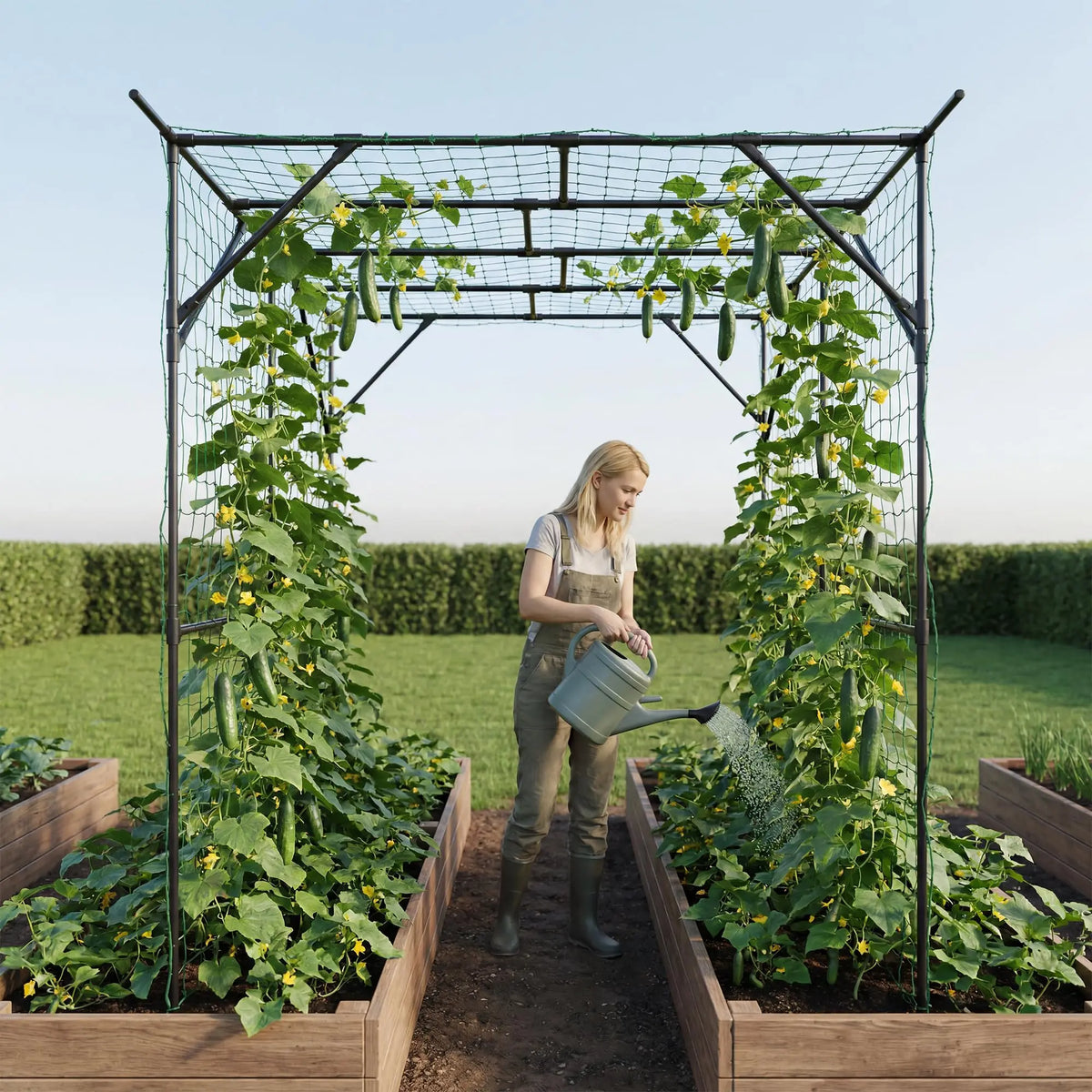 HiMISS Metal Garden Arch Trellis With Netting For Climbing Plants