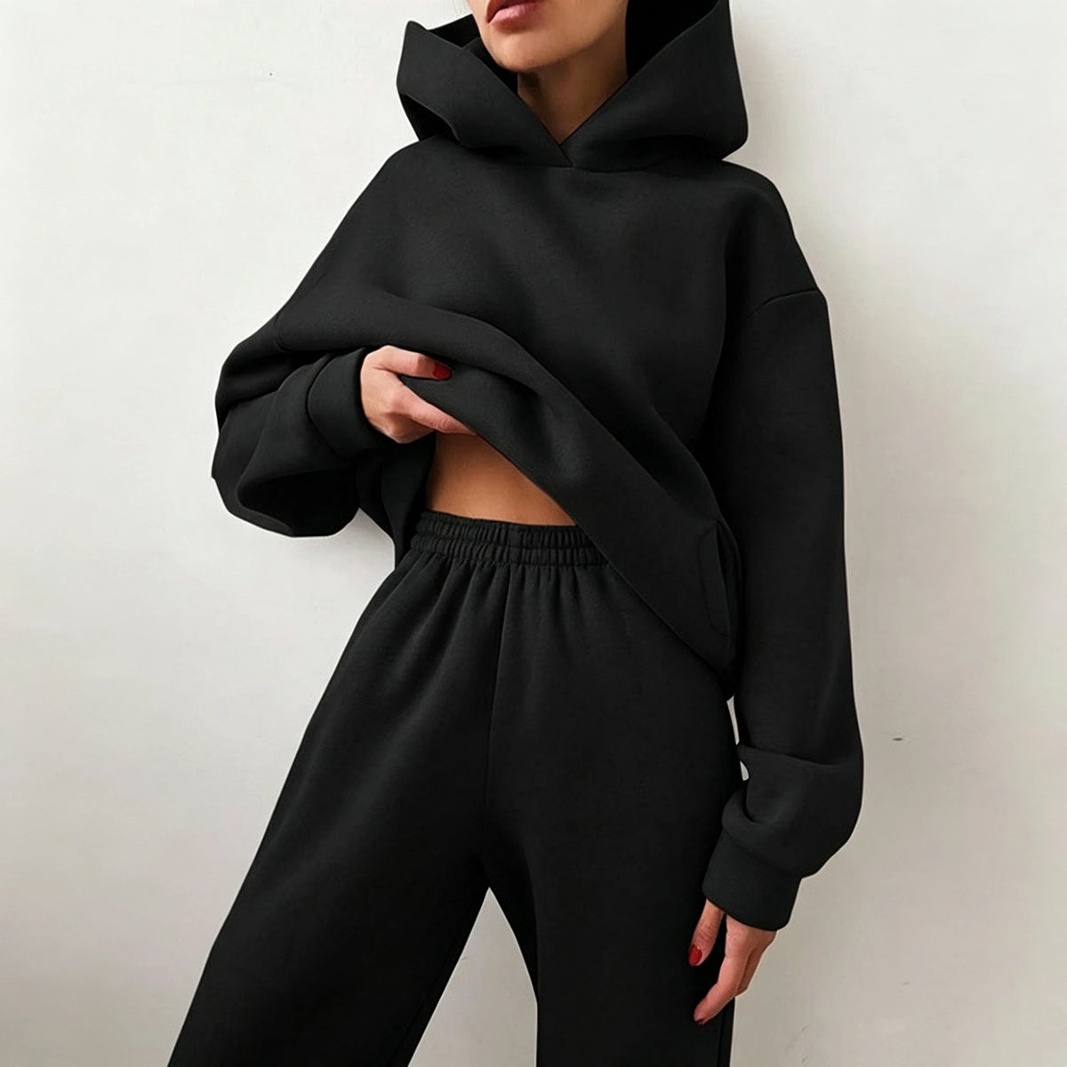 Womens Casual Fleece Hoodie And Long Pants Two Piece Set
