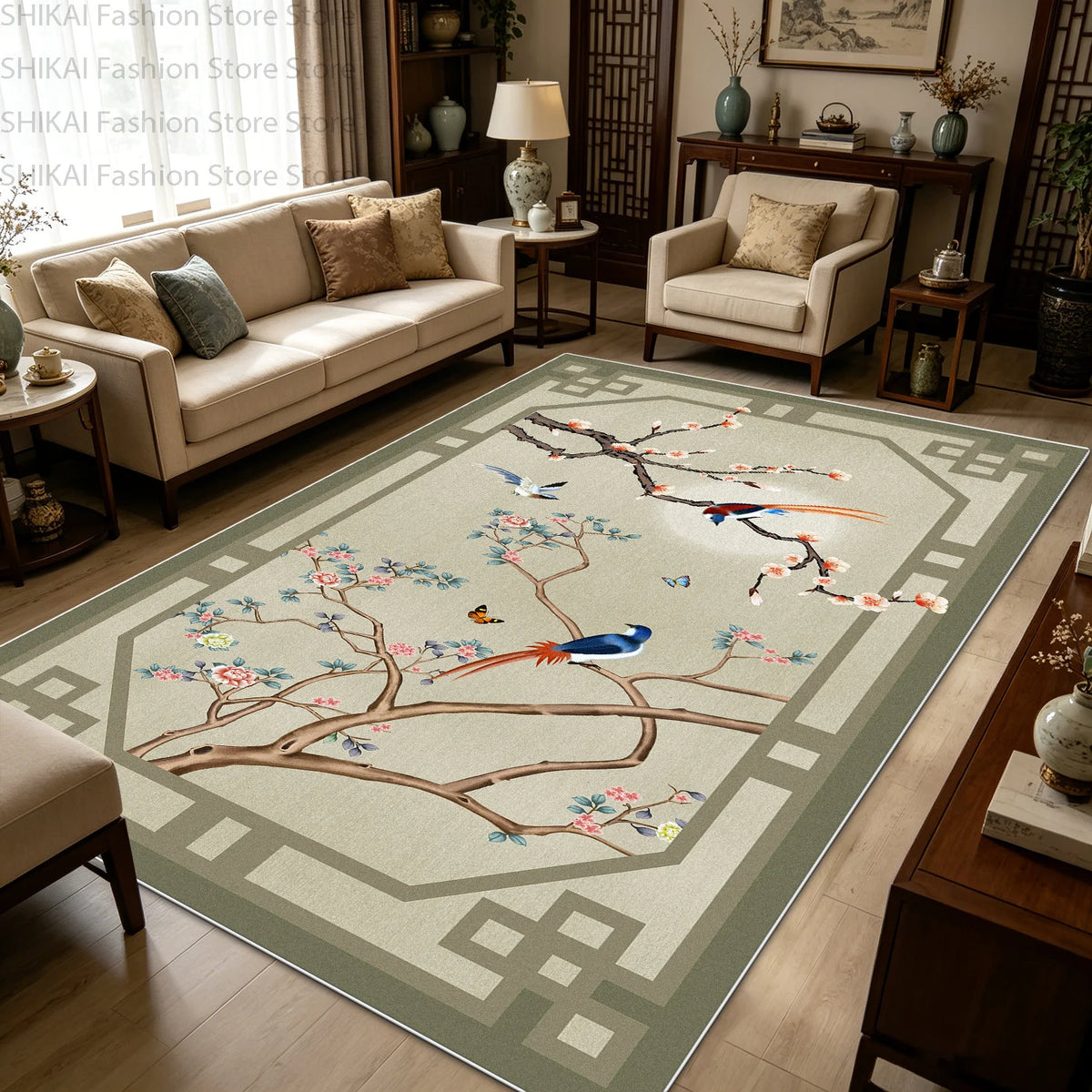 Lyahkae Chinese Ink Painting Soft Non Slip Indoor Floor Rug