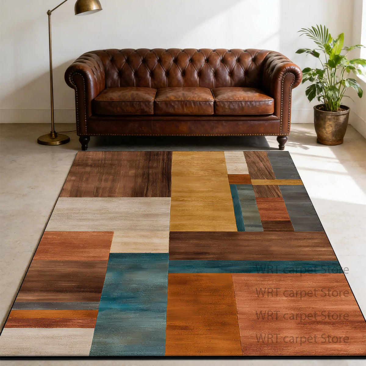 Retro Geometric Washable Anti Slip Polyester Area Rug For Homes