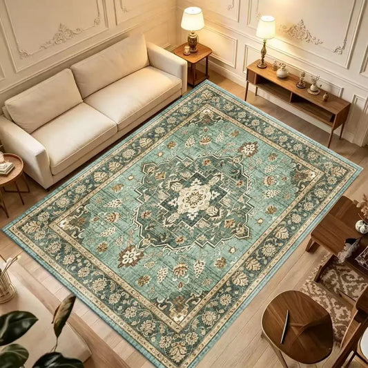Soft Polyester Medallion Floor Rug Machine Washable Indoor Outdoor Decor