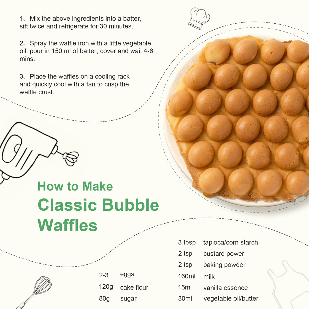 Cachoo Bubble Waffle Maker With Nonstick Plate And Fast Heating