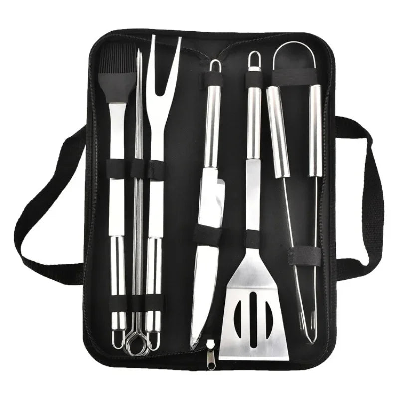 Stainless Steel Barbecue Grill Tool Set With Portable Cloth Bag