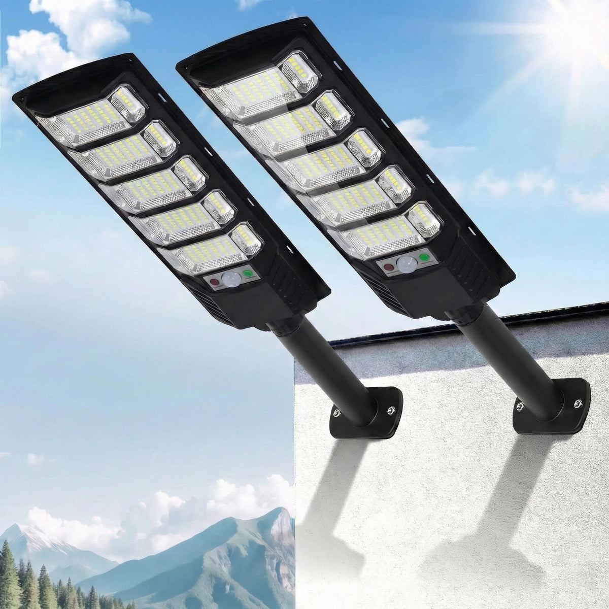 2Pack Solar Street Lights Outdoor Waterproof LED Automatic Remote Dimmable