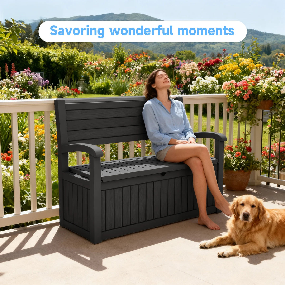 Weather Resistant Plastic Outdoor Patio Storage Bench For Garden
