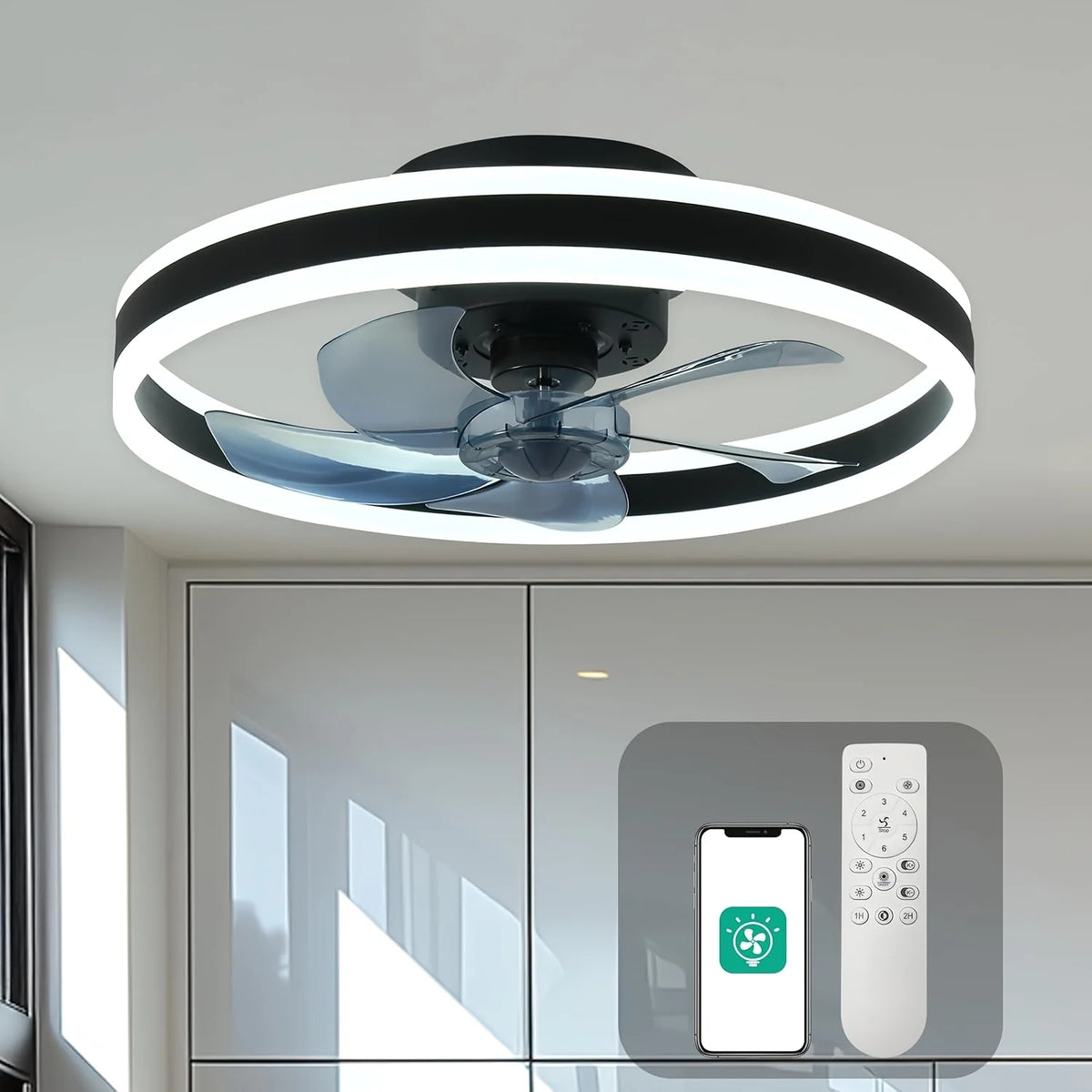 Orison Modern Flush Mount Ceiling Fan With Dimmable LED Remote