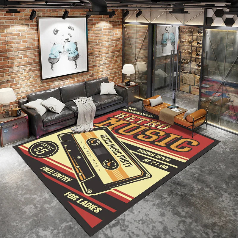 American Industrial Geometric Polyester Non Slip Home Lounge Rug