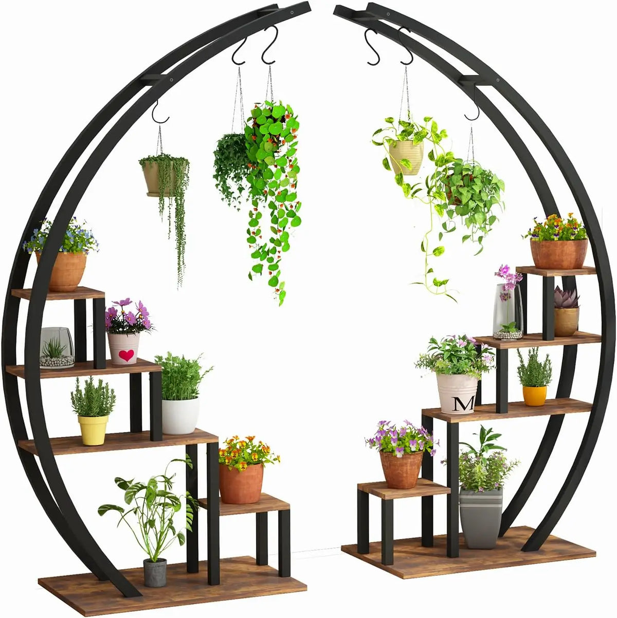 TWISTER.CK Metal Five Tier Plant Stand With Hanging Hooks