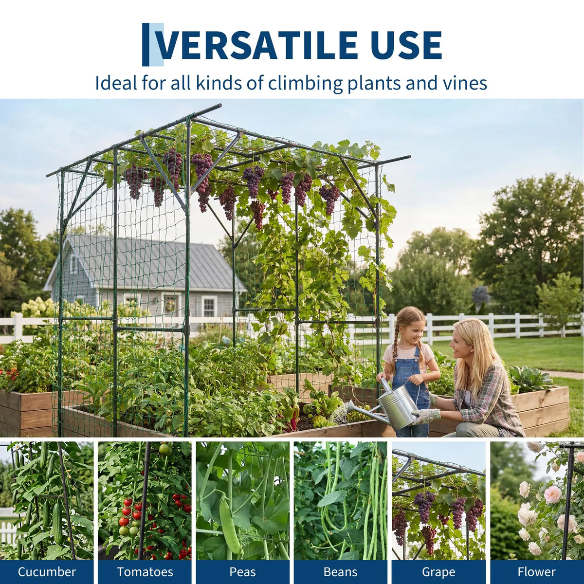 HiMISS Metal Garden Arch Trellis With Netting For Climbing Plants
