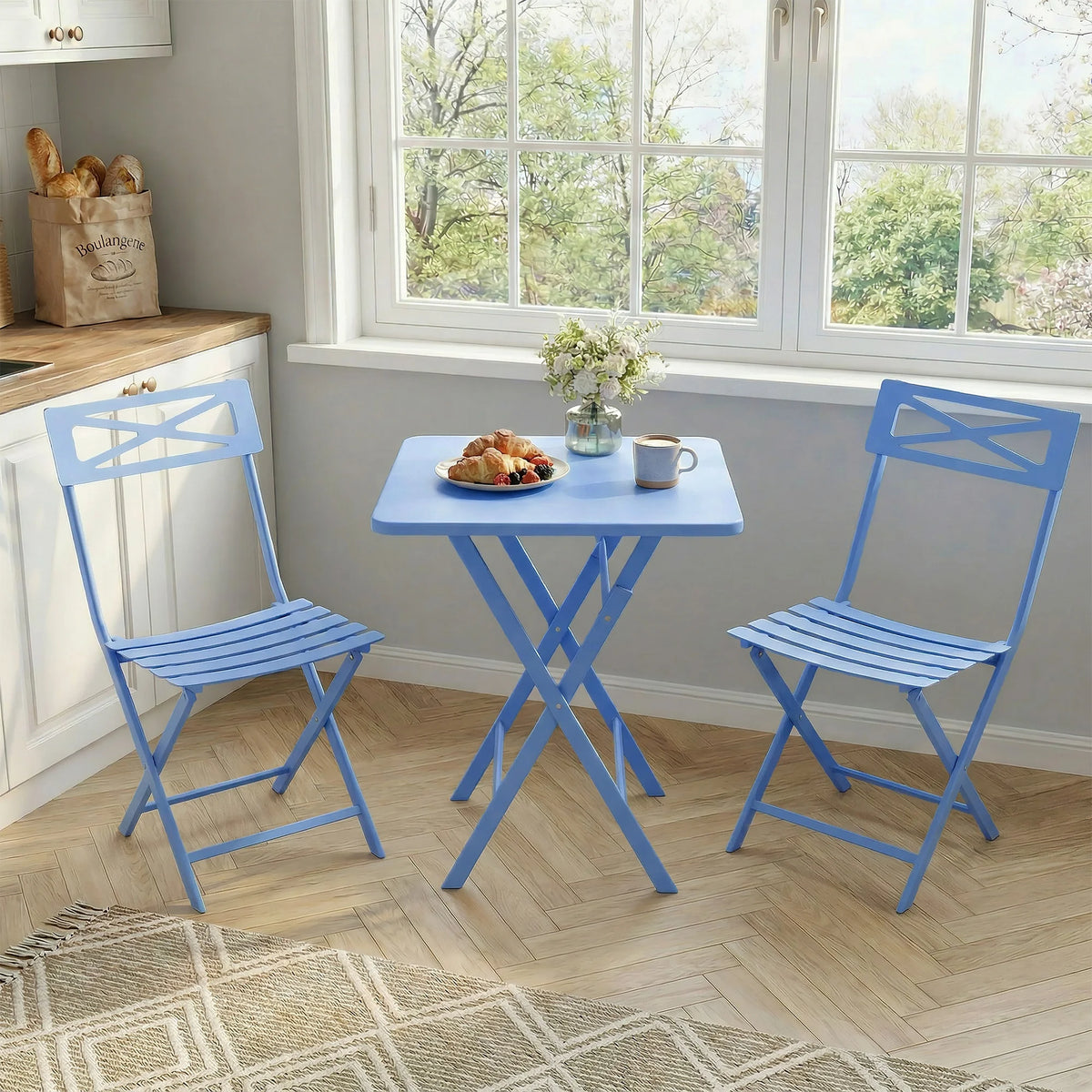 GarveeLife Folding Patio Bistro Set With Table And Two Chairs
