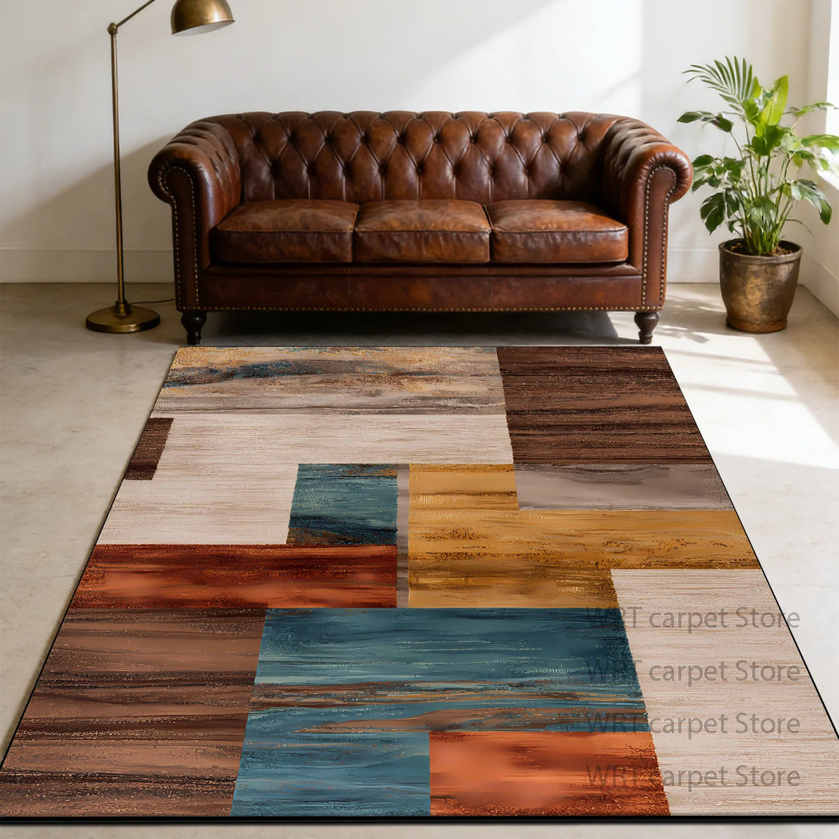 Retro Geometric Washable Anti Slip Polyester Area Rug For Homes