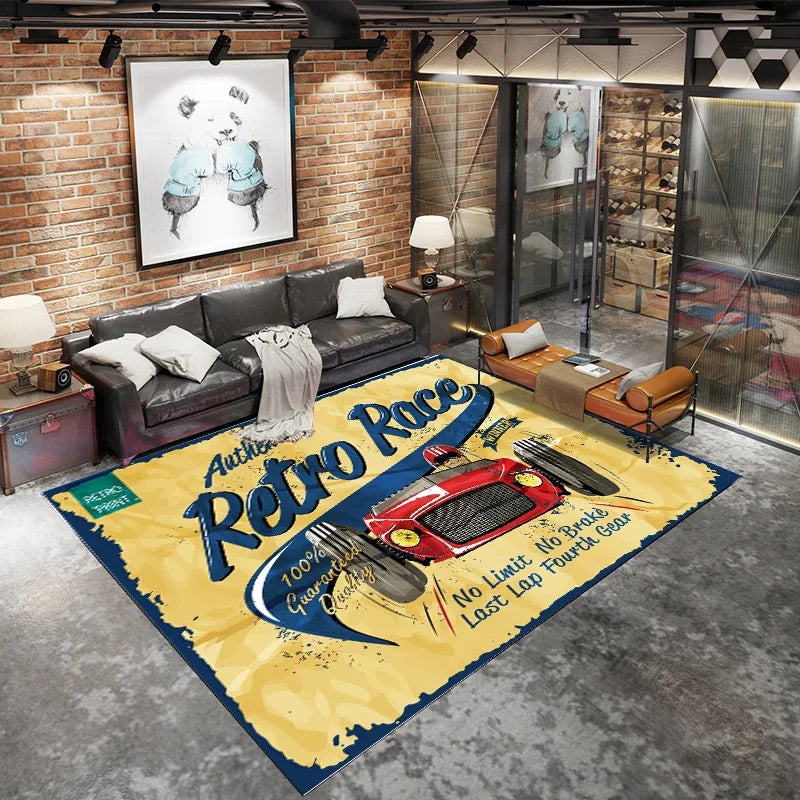 American Industrial Geometric Polyester Non Slip Home Lounge Rug