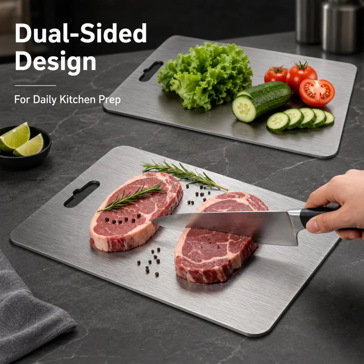 Titanium Reversible Cutting Board With Hanging Hole For Kitchen
