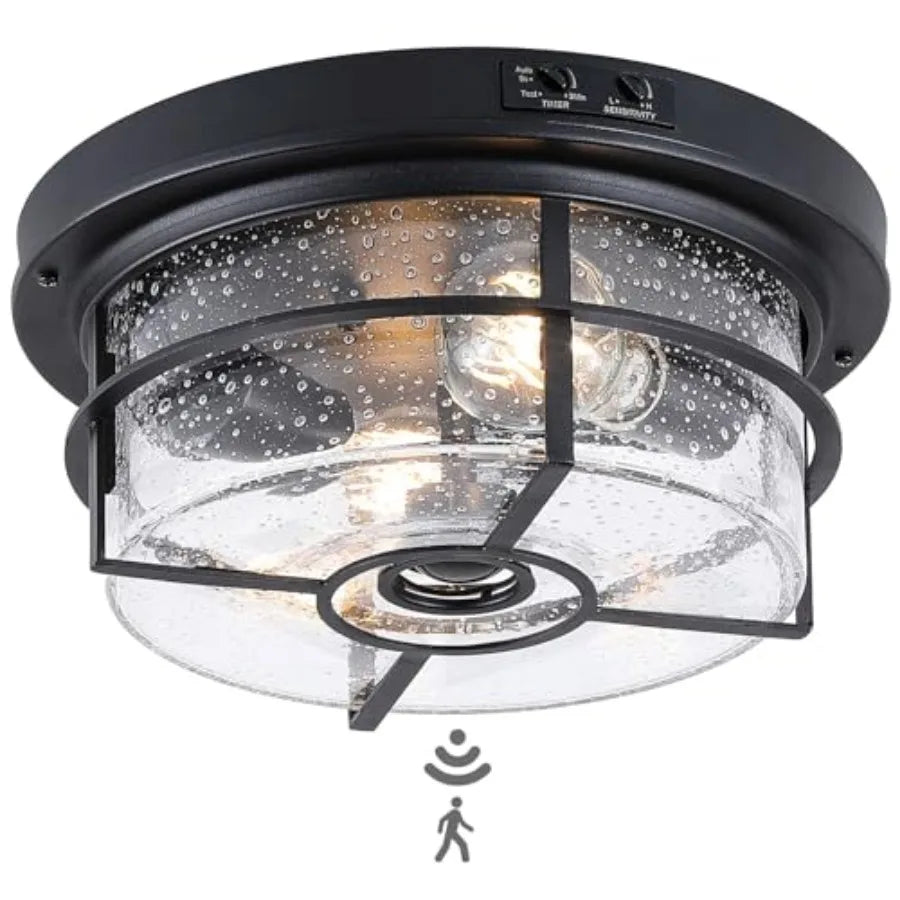 Outdoor Motion Sensor Flush Mount Ceiling Light With Clear Glass