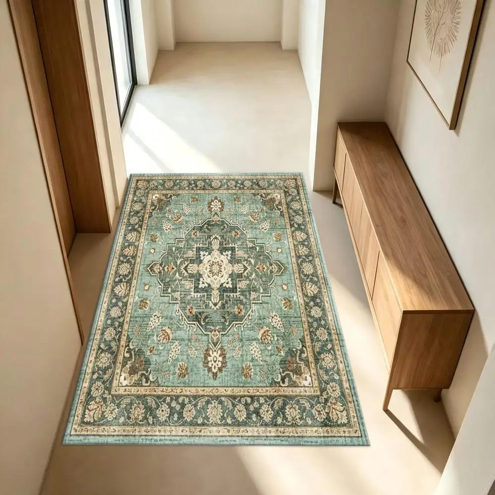 Soft Polyester Medallion Floor Rug Machine Washable Indoor Outdoor Decor