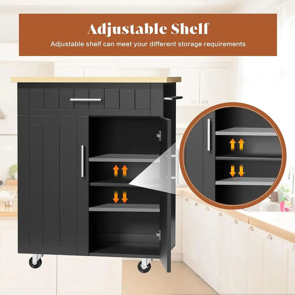 Rolling Kitchen Island Cart With Storage Cabinet And Towel Rack