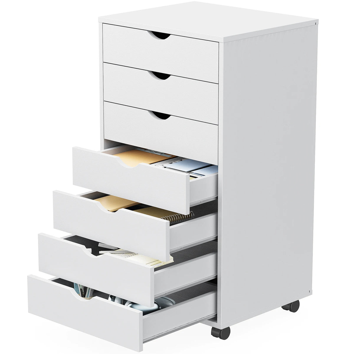 JHK 7 Drawer Wooden Storage Cabinet With Wheels Organizer