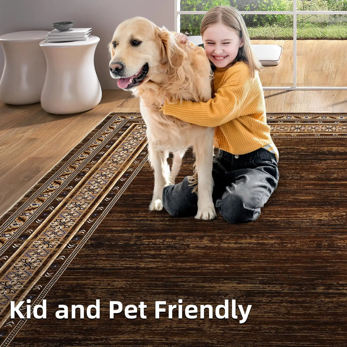 Contemporary Washable Polyester Area Rug For Modern Living Space