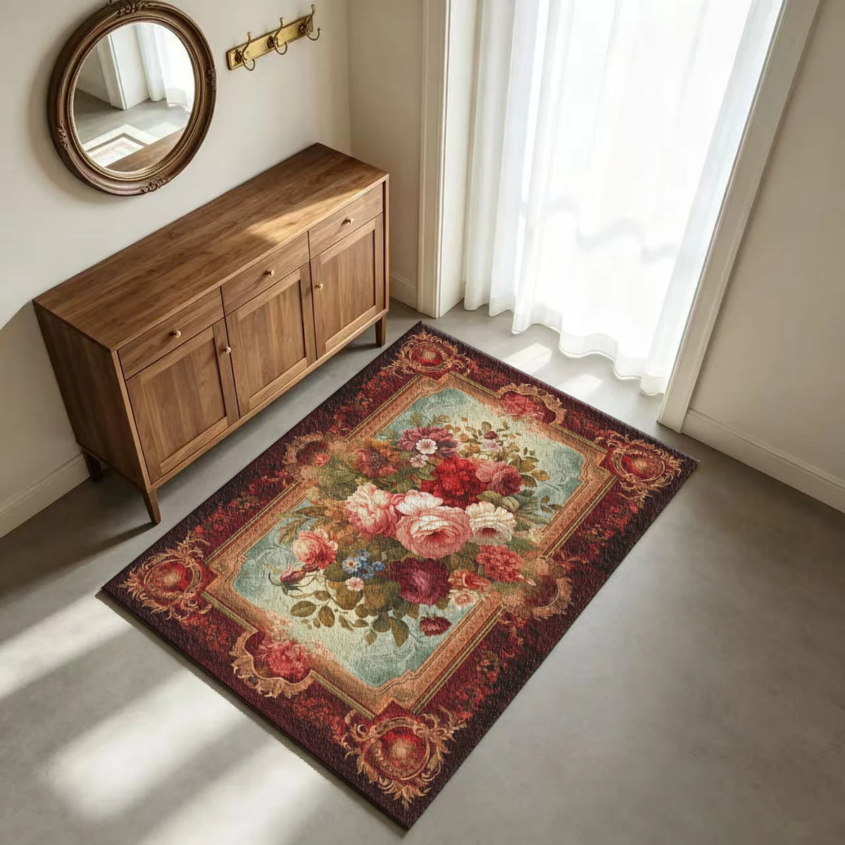 Vintage Victorian Rose Floral Non Slip Washable Area Rug