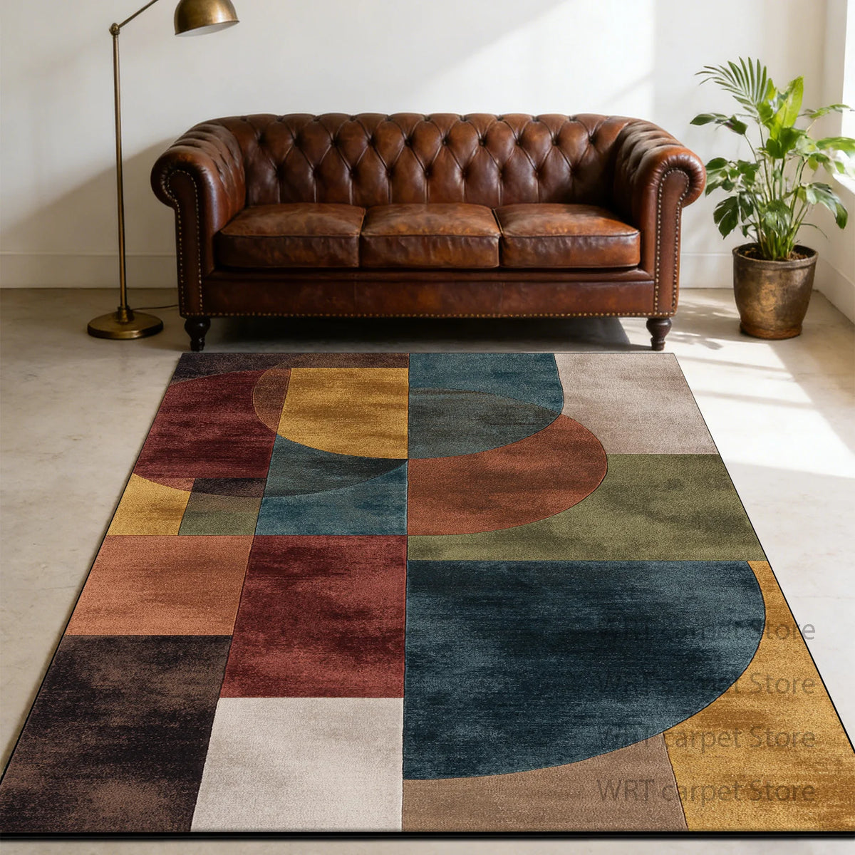 Retro Geometric Washable Anti Slip Polyester Area Rug For Homes