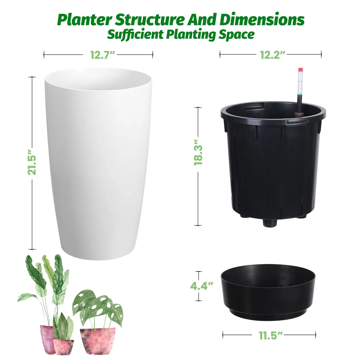 HiMISS Self Watering Planters With Water Level Indicator Set