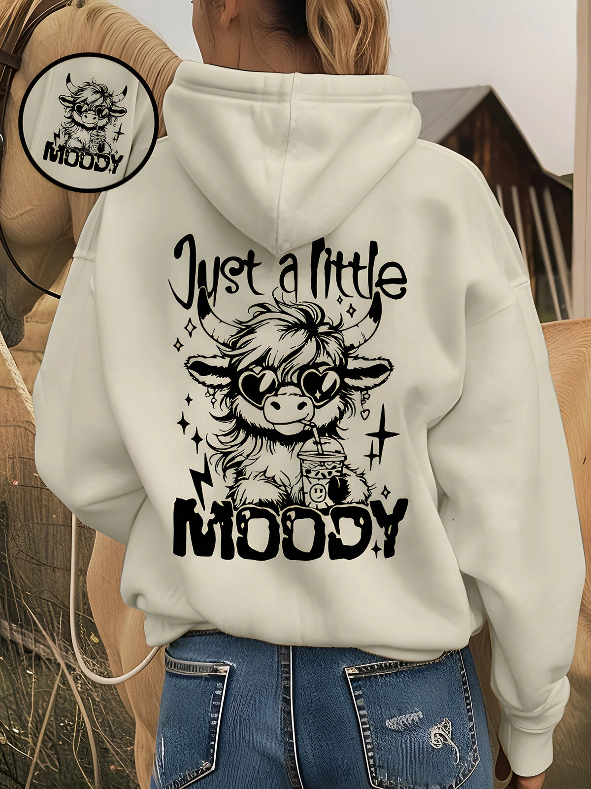 Women's Cotton Cartoon Cow Print Hoodie Pullover Sweatshirt
