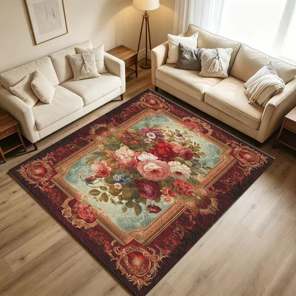 Vintage Victorian Rose Floral Non Slip Washable Area Rug