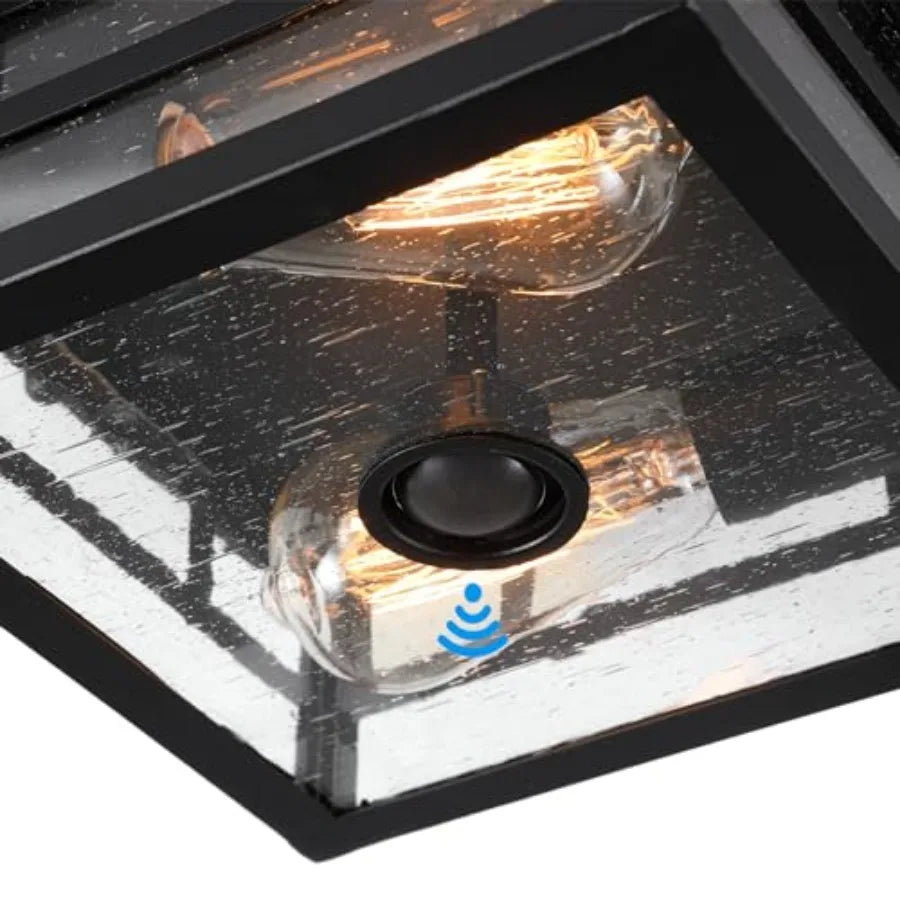 Outdoor Motion Sensor Flush Mount Ceiling Light With Clear Glass