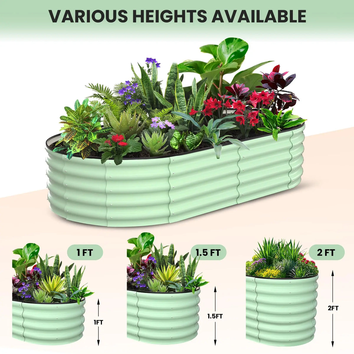 HiMISS Oval Galvanized Steel Raised Herb And Vegetable Garden Bed