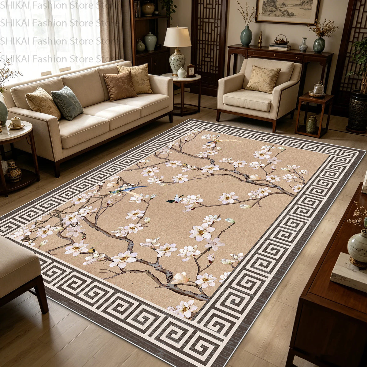 Lyahkae Chinese Ink Painting Soft Non Slip Indoor Floor Rug