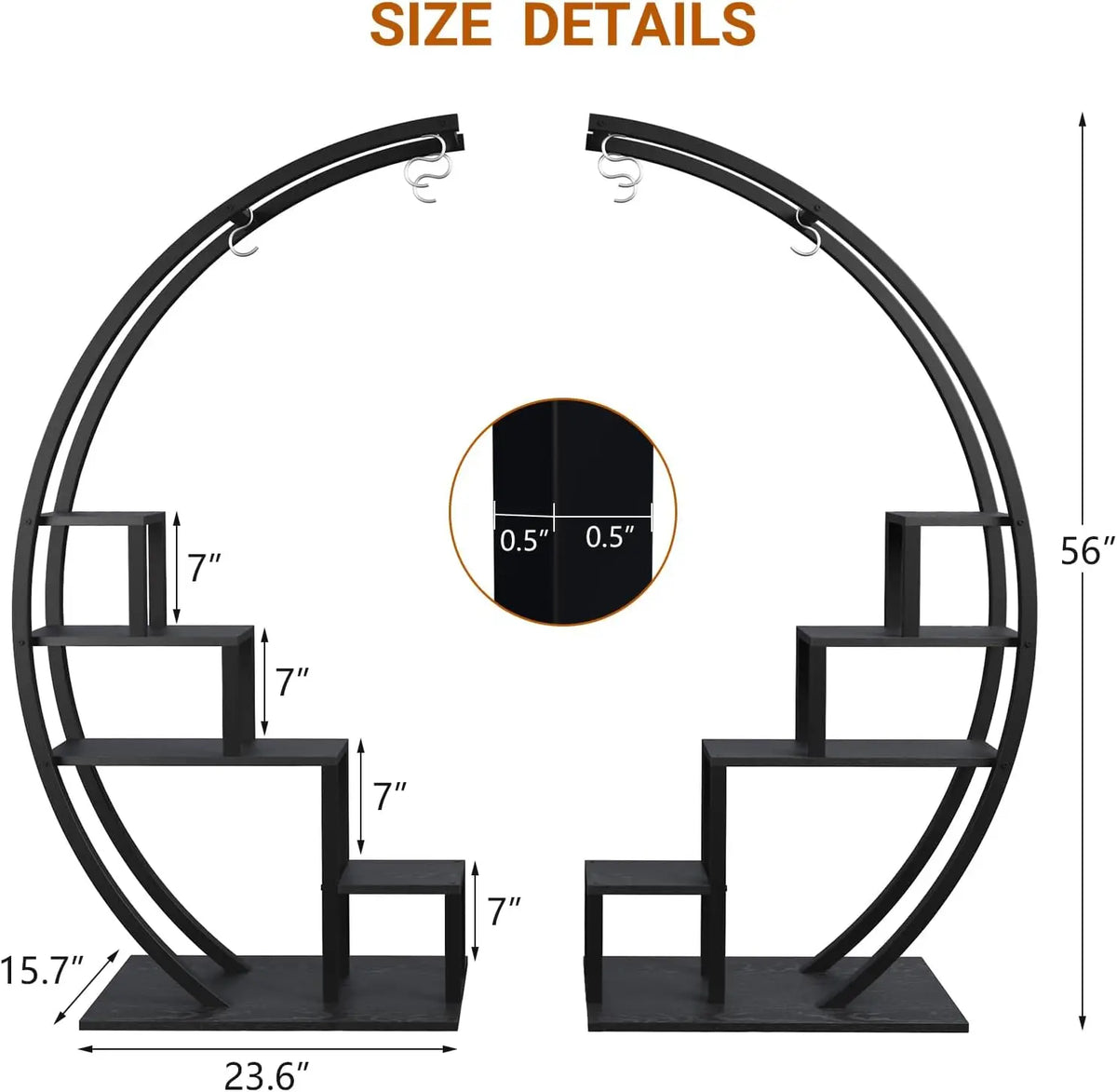 TWISTER.CK Metal Five Tier Plant Stand With Hanging Hooks