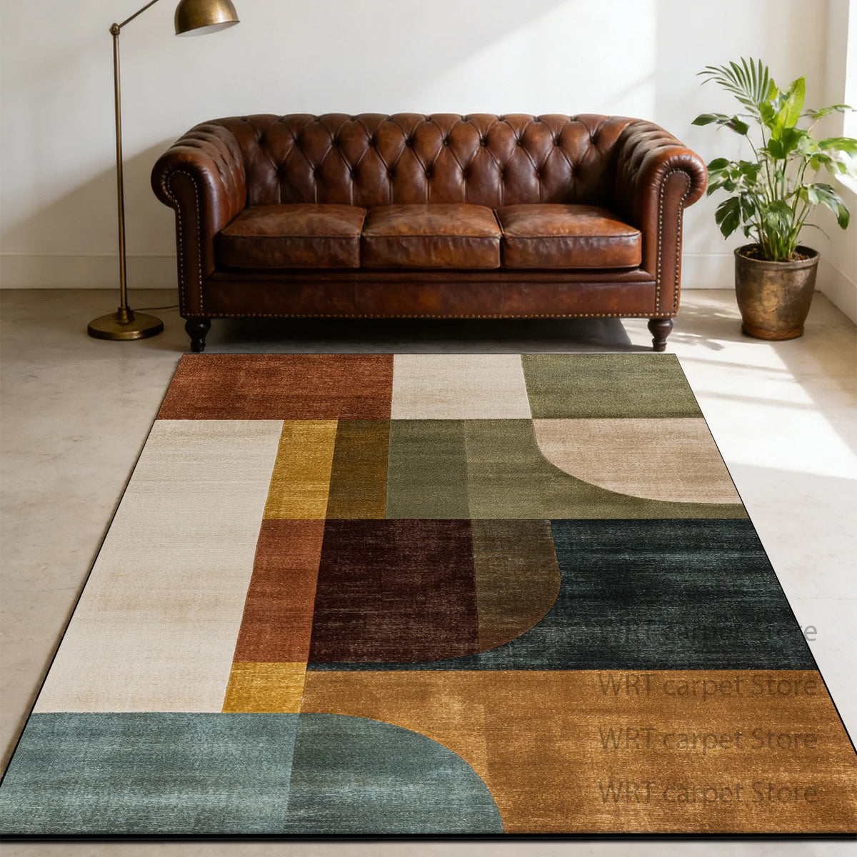 Retro Geometric Washable Anti Slip Polyester Area Rug For Homes