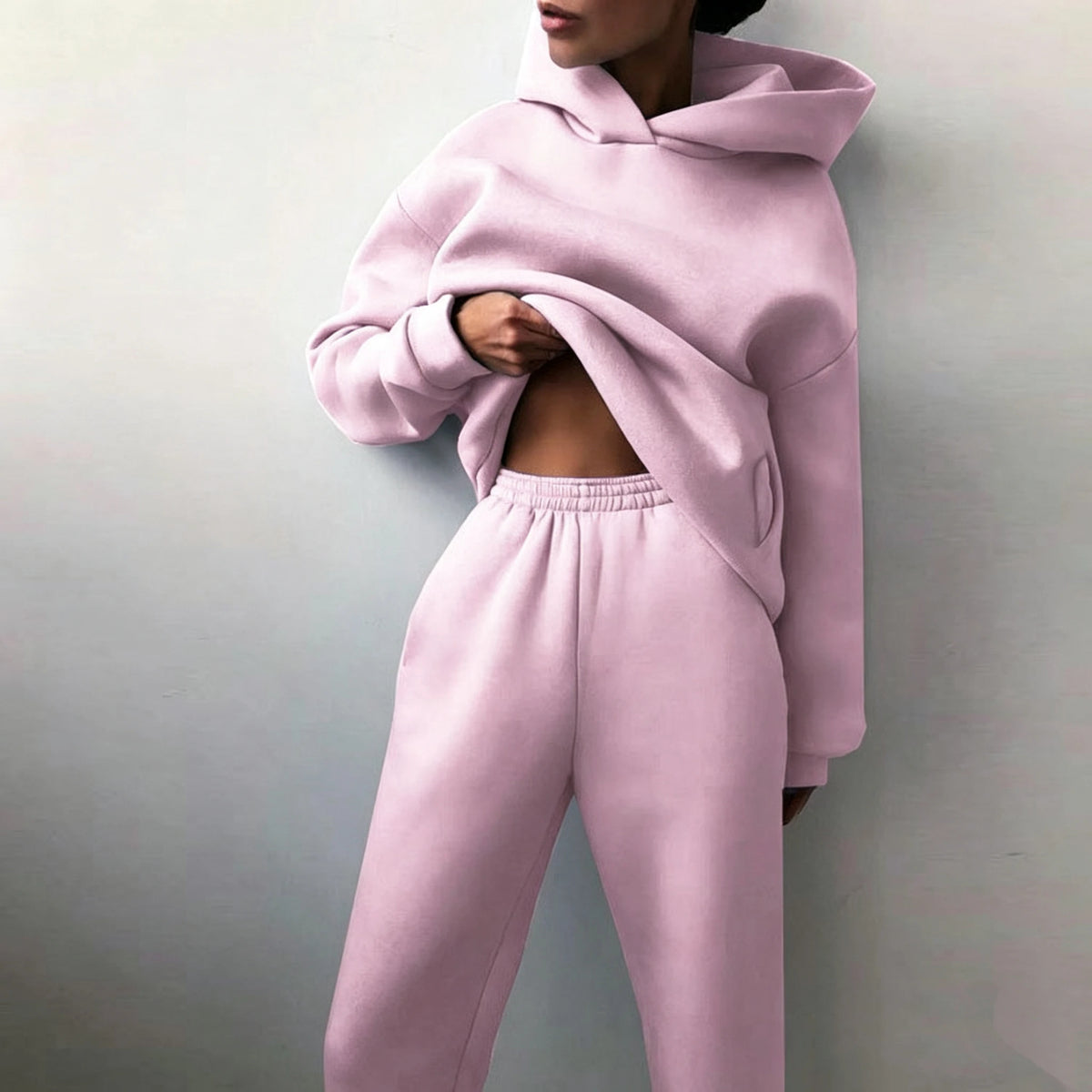 Womens Casual Fleece Hoodie And Long Pants Two Piece Set