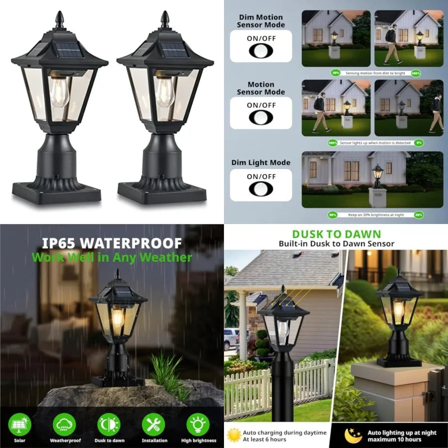 Outdoor Solar Post Light With Motion Sensor Waterproof