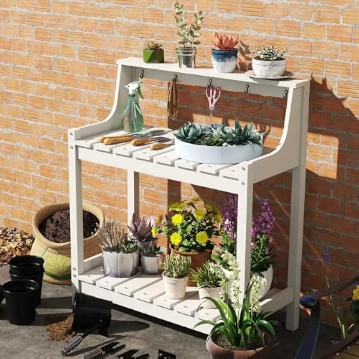 All Weather HDPE Outdoor Potting Bench With Tool Hooks
