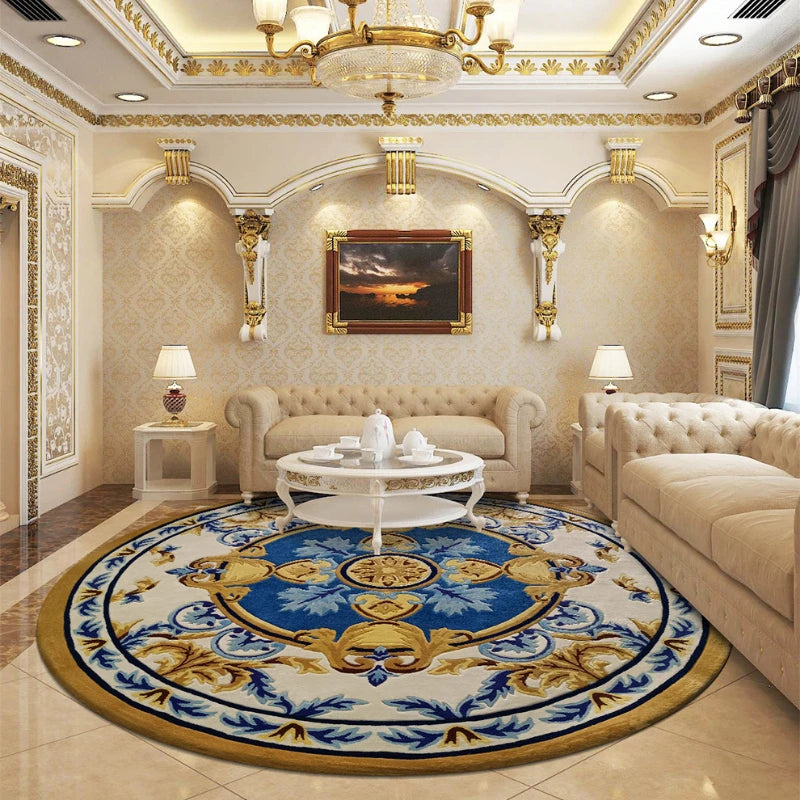 Round European Style Thick Polyester Anti-Slip Living Room Rug