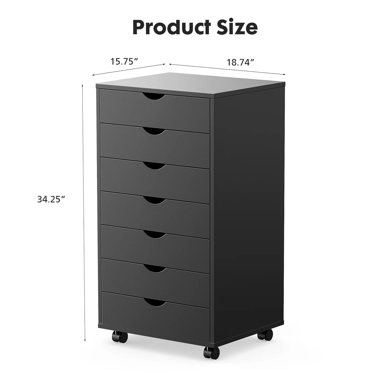 JHK 7 Drawer Wooden Storage Cabinet With Wheels Organizer