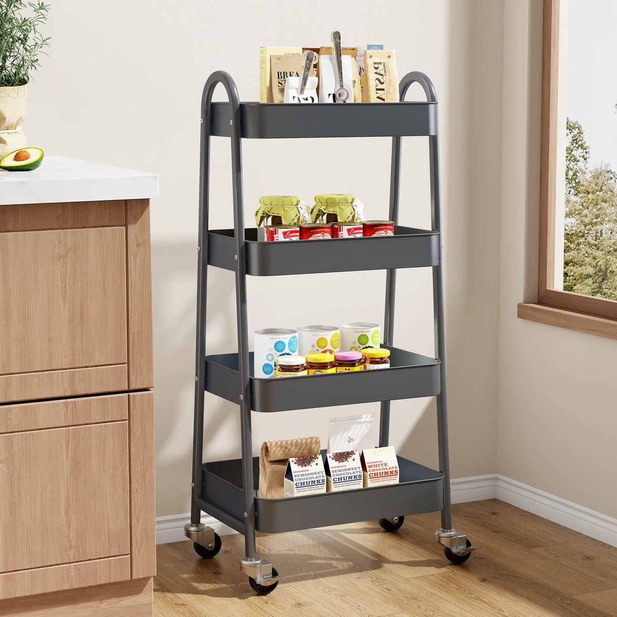 JHK Four Tier Metal Rolling Storage Cart With Lockable Wheels