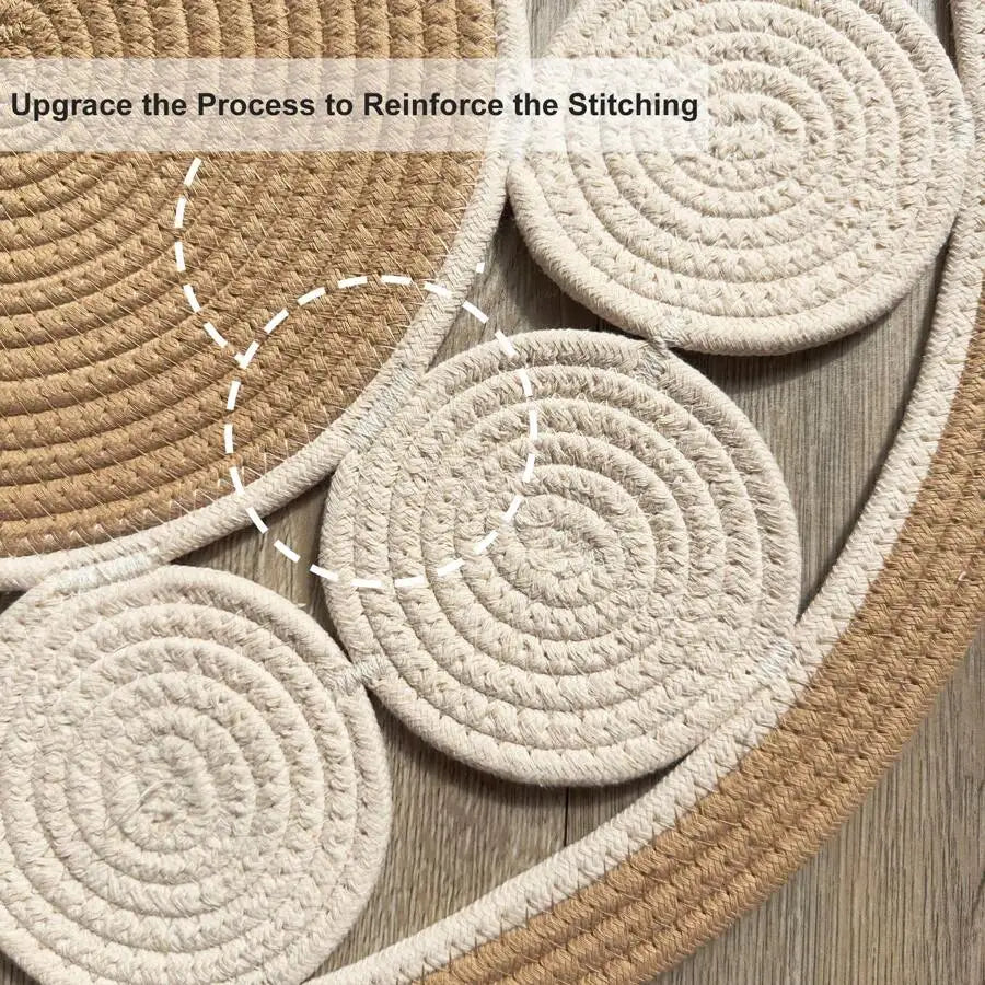 Handwoven Bamboo Fiber Area Rug With Boho Geometric Pattern
