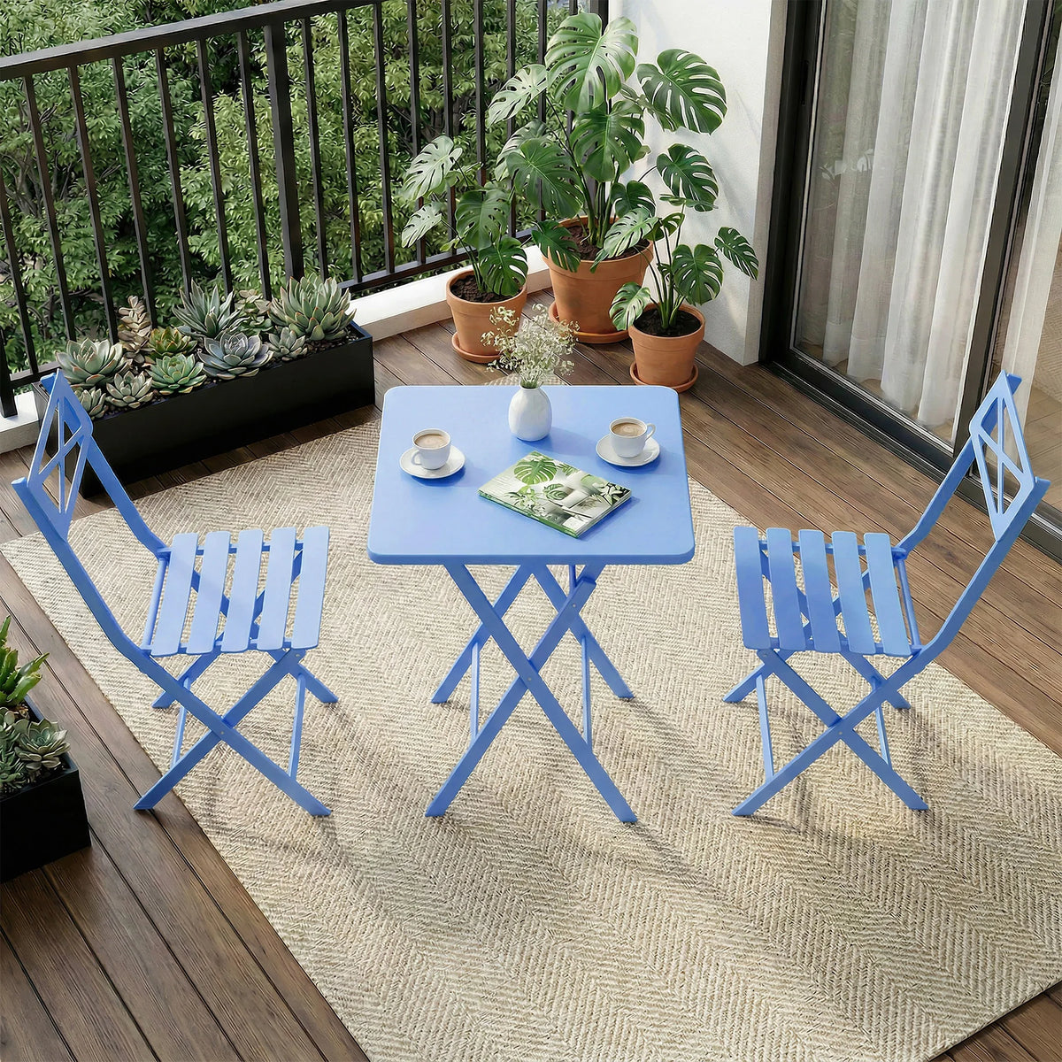 GarveeLife Folding Patio Bistro Set With Table And Two Chairs