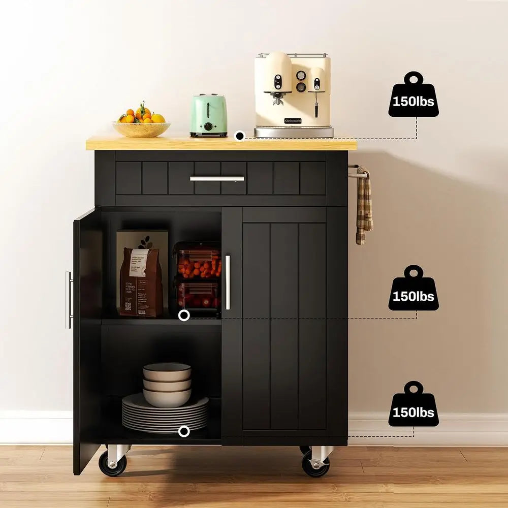 Rolling Kitchen Island Cart With Storage Cabinet And Towel Rack